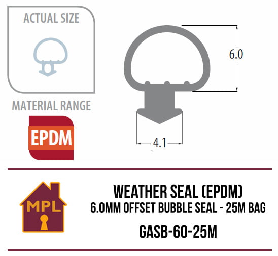 Weather Seal (EPDM) 6.0mm Inline Bubble Seal - 1m Bag