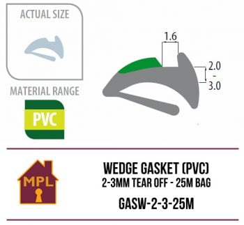 Wedge Gasket (PVC) 2-3mm Tear Off - 1m Bag