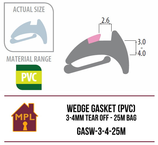 Wedge Gasket (PVC) 3-4mm Tear Off - 1m