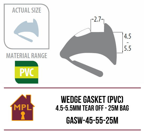 Wedge Gasket (PVC) 4.5-5.5mm Tear Off - 1m Bag