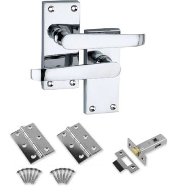 Victorian Straight Lever Latch Short Polished Chrome Door Handle Kit