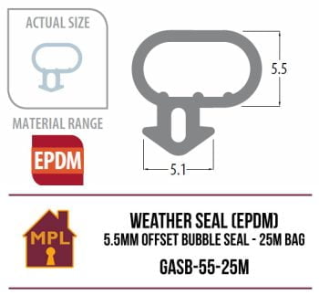 Weather Seal (EPDM) 5.5mm Offset Bubble Seal - 1m
