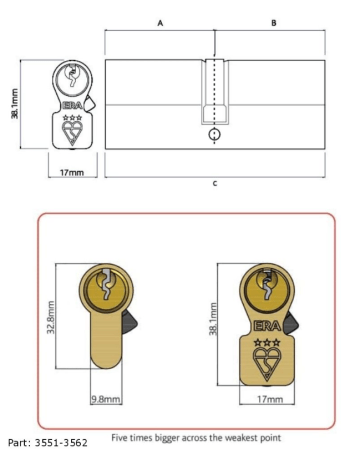 ERA Invincible Security 3 Star Kitemark Door Cylinder Lock