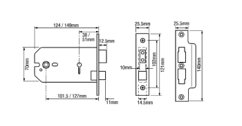 Union 2077 Horizontal 3 Lever Mortice Sashlock 6 Inch