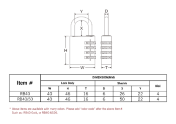 Federal Padlock Combination 40mm RB40C-OR