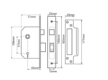 TWH Legge Replacement 5512 Non British Standard 5 Lever 2" Mortice Sashlock